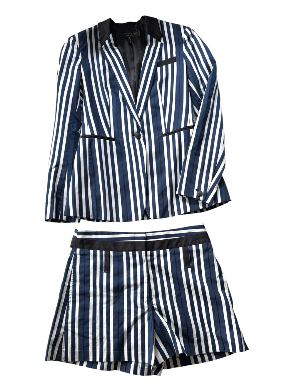 Rag & Bone Striped navy, black, white Blazer & Shorts Suit Set NWOT Size 2